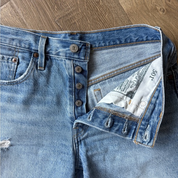Levi's Blue Distressed Jean Shorts with Raw Hem - Picture 2 of 4